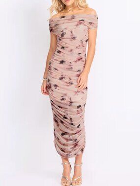 Lulu's Ruched Midi Dress- Perfect  Spring/ Summer Dress